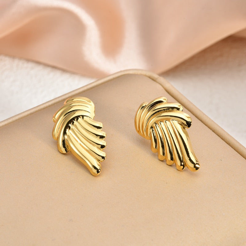 Fashion Oil-Pressed Stud Earrings — 18K Gold Plated Stainless Steel Minimalist Earrings