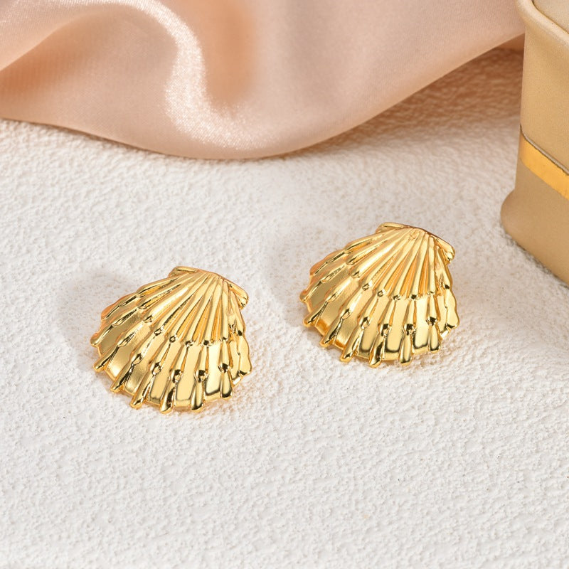 Fashion Oil-Pressed Stud Earrings — 18K Gold Plated Stainless Steel Minimalist Earrings