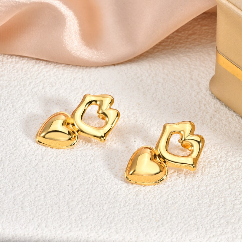 Fashion Oil-Pressed Stud Earrings — 18K Gold Plated Stainless Steel Minimalist Earrings