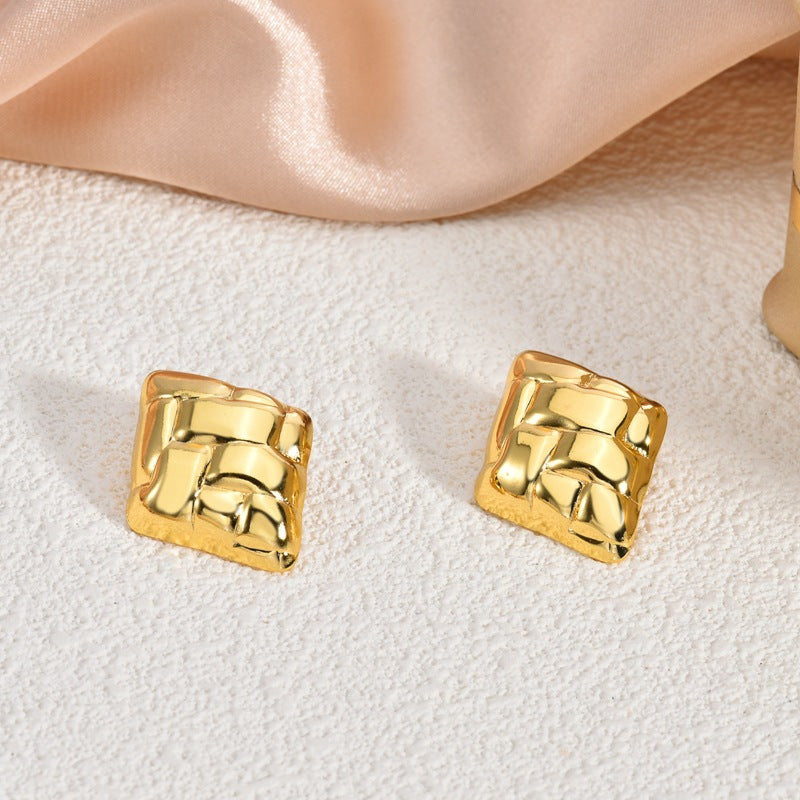 Fashion Oil-Pressed Stud Earrings — 18K Gold Plated Stainless Steel Minimalist Earrings