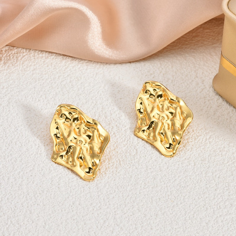 Fashion Oil-Pressed Stud Earrings — 18K Gold Plated Stainless Steel Minimalist Earrings