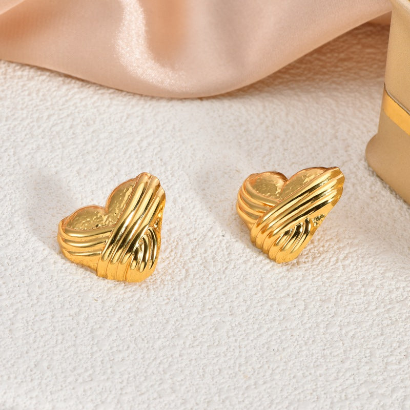 Fashion Oil-Pressed Stud Earrings — 18K Gold Plated Stainless Steel Minimalist Earrings
