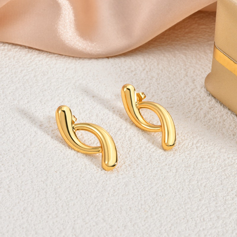 Fashion Oil-Pressed Stud Earrings — 18K Gold Plated Stainless Steel Minimalist Earrings