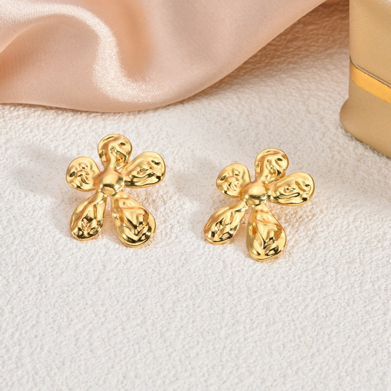 Fashion Oil-Pressed Stud Earrings — 18K Gold Plated Stainless Steel Minimalist Earrings