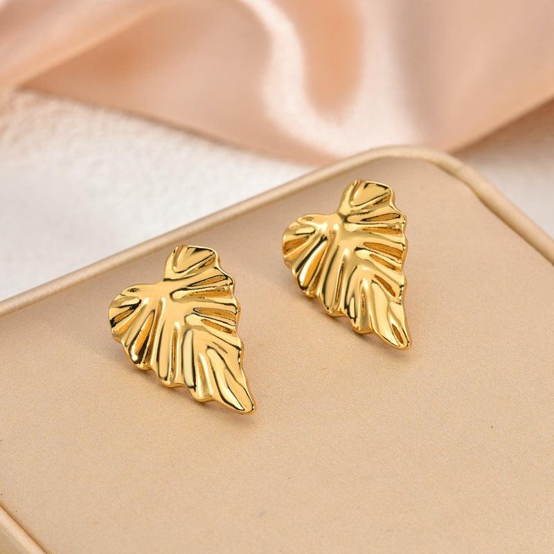 Fashion Oil-Pressed Stud Earrings — 18K Gold Plated Stainless Steel Minimalist Earrings