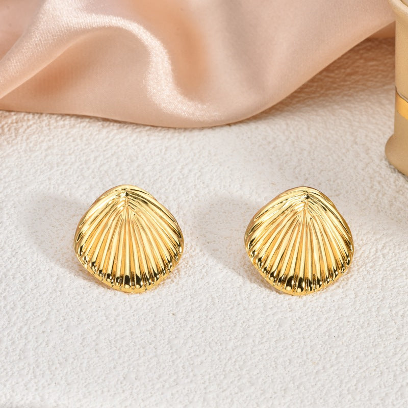 Fashion Oil-Pressed Stud Earrings — 18K Gold Plated Stainless Steel Minimalist Earrings