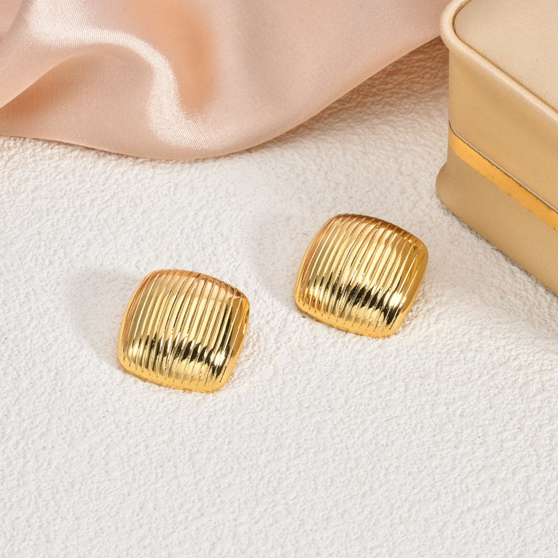 Fashion Oil-Pressed Stud Earrings — 18K Gold Plated Stainless Steel Minimalist Earrings
