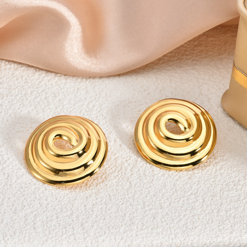 Fashion Oil-Pressed Stud Earrings — 18K Gold Plated Stainless Steel Minimalist Earrings