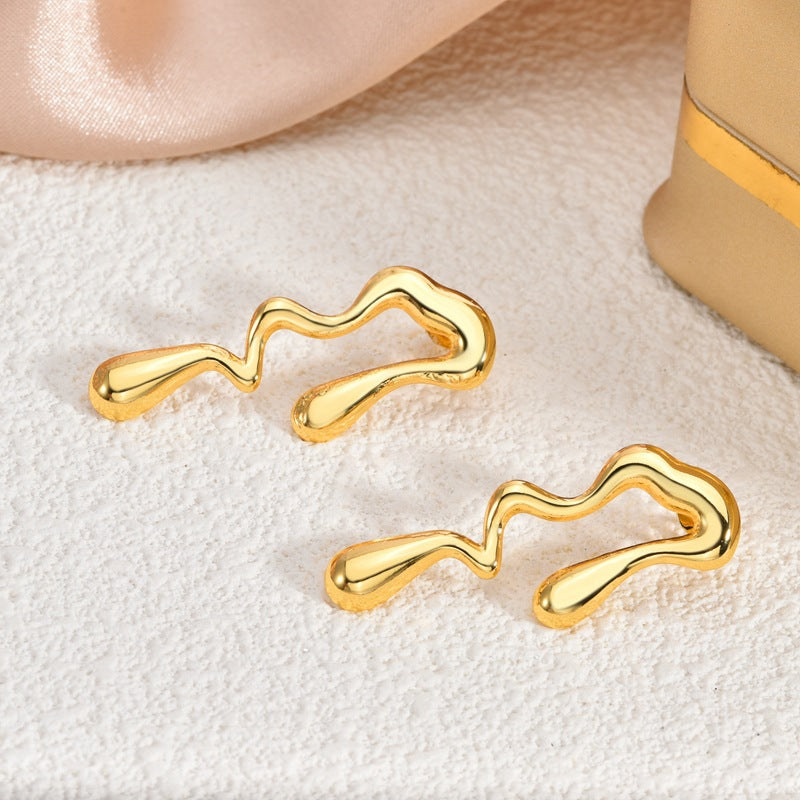Fashion Oil-Pressed Stud Earrings — 18K Gold Plated Stainless Steel Minimalist Earrings