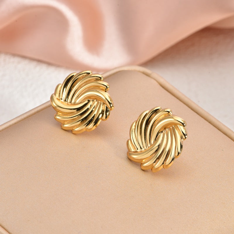 Fashion Oil-Pressed Stud Earrings — 18K Gold Plated Stainless Steel Minimalist Earrings