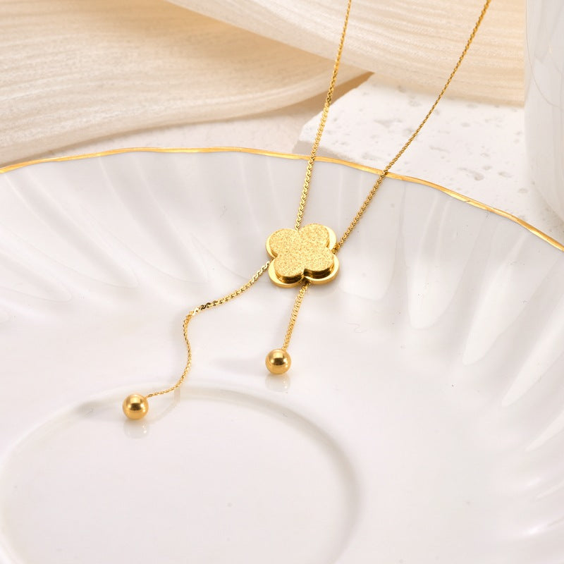 Lucky Four-Leaf Clover Tassel Titanium Steel Necklace — 18K Gold Plated, Fade-Resistant