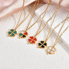 Lucky Four-Leaf Clover White Shell Necklace — Titanium Steel, 18K Gold Plated