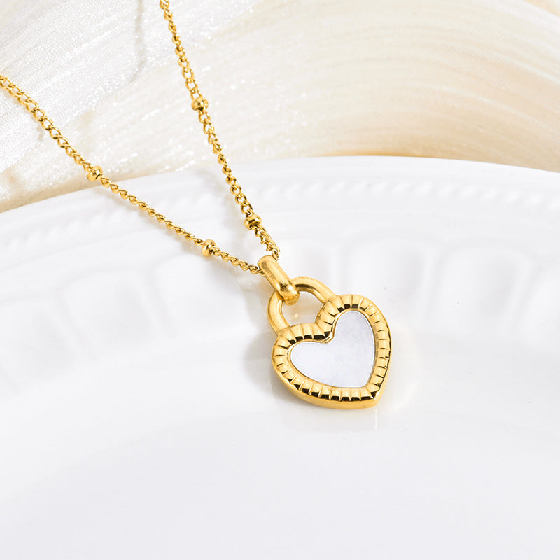 Double-Sided Shell & Heart Titanium Steel Necklace — 18K Gold Plated