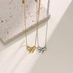 Butterfly Bow Pendant Knot Necklace — 18K Gold Plated, Minimalist Collarbone Chain