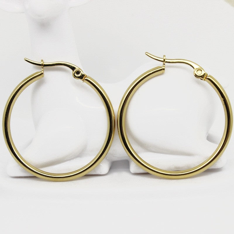 Classic Round Line Hoop Earrings — Stainless Steel, Polished, Multi-Size