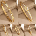 Zircon Crystal Titanium Steel Bracelet — 18K Gold Plated, Light Luxury