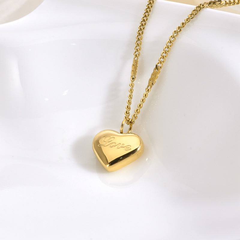 Love Heart Collarbone Necklace — Titanium Steel, Light Luxury, 18K Gold