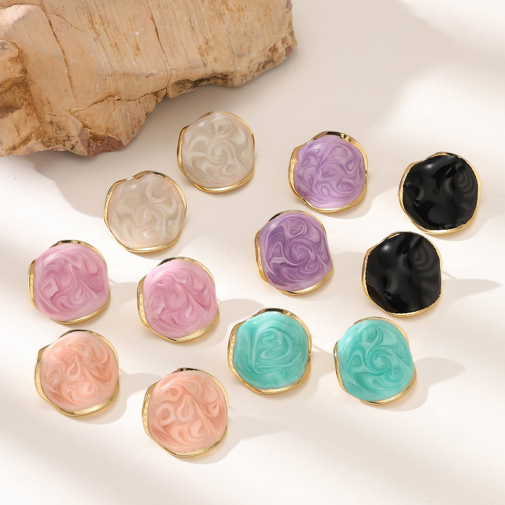 Irregular Circle Enamel Stud Earrings — 304 Stainless Steel, 18K Gold, 6 Colors