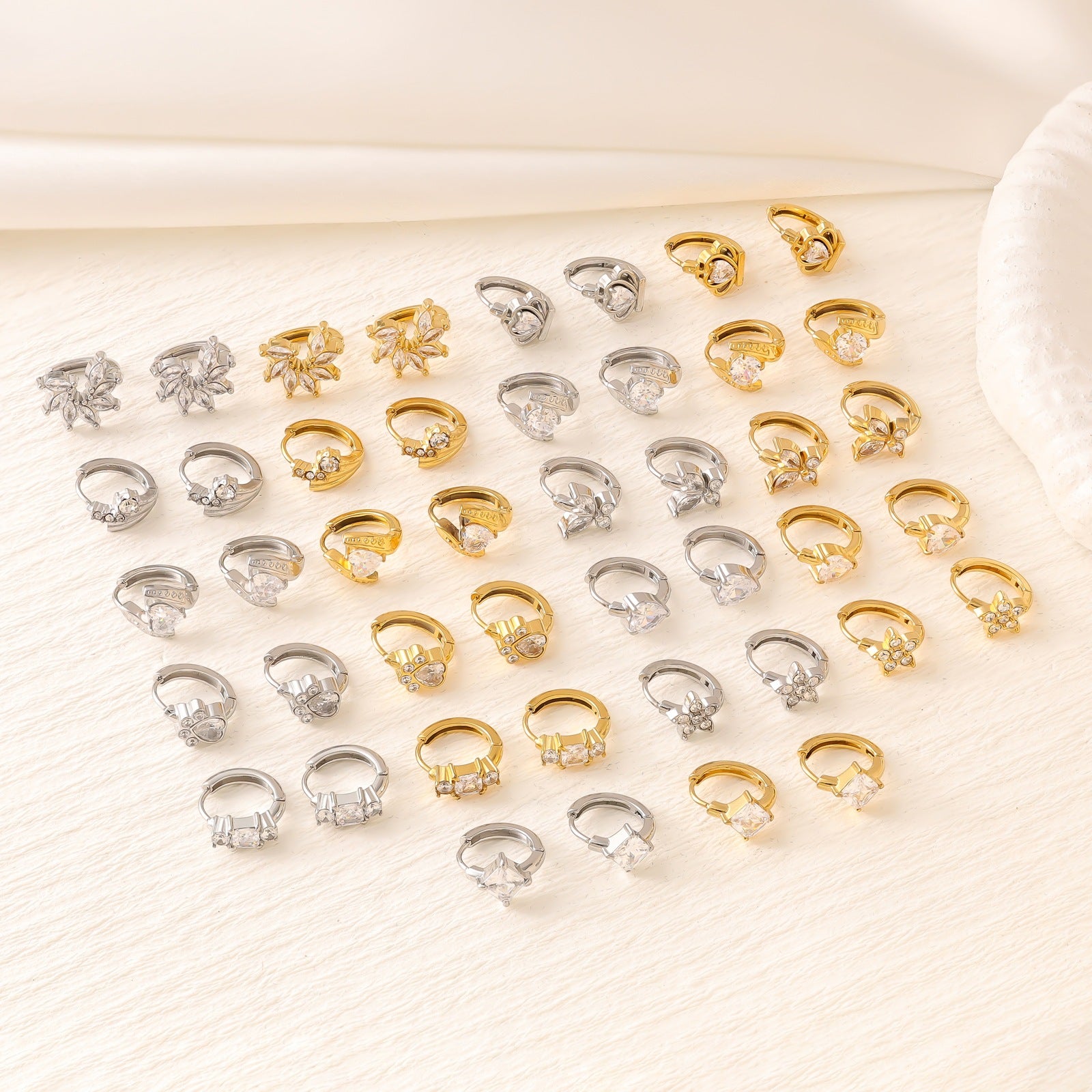 Geometric Zircon Hoop Earrings — Stainless Steel, 18K Gold Plated, Versatile