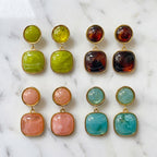 Square Sugar Resin Geometric Stud Earrings — Stainless Steel, Chic & Minimal