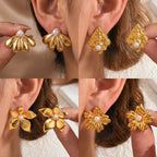 French Light Luxury Pearl Stud Earrings — 18K Gold Stainless Steel