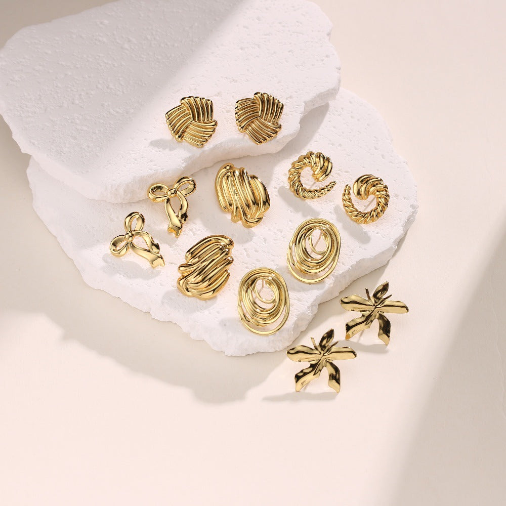 Irregular Hammered Stud Earrings — Stainless Steel, 18K Gold Plated, Bold Trendy