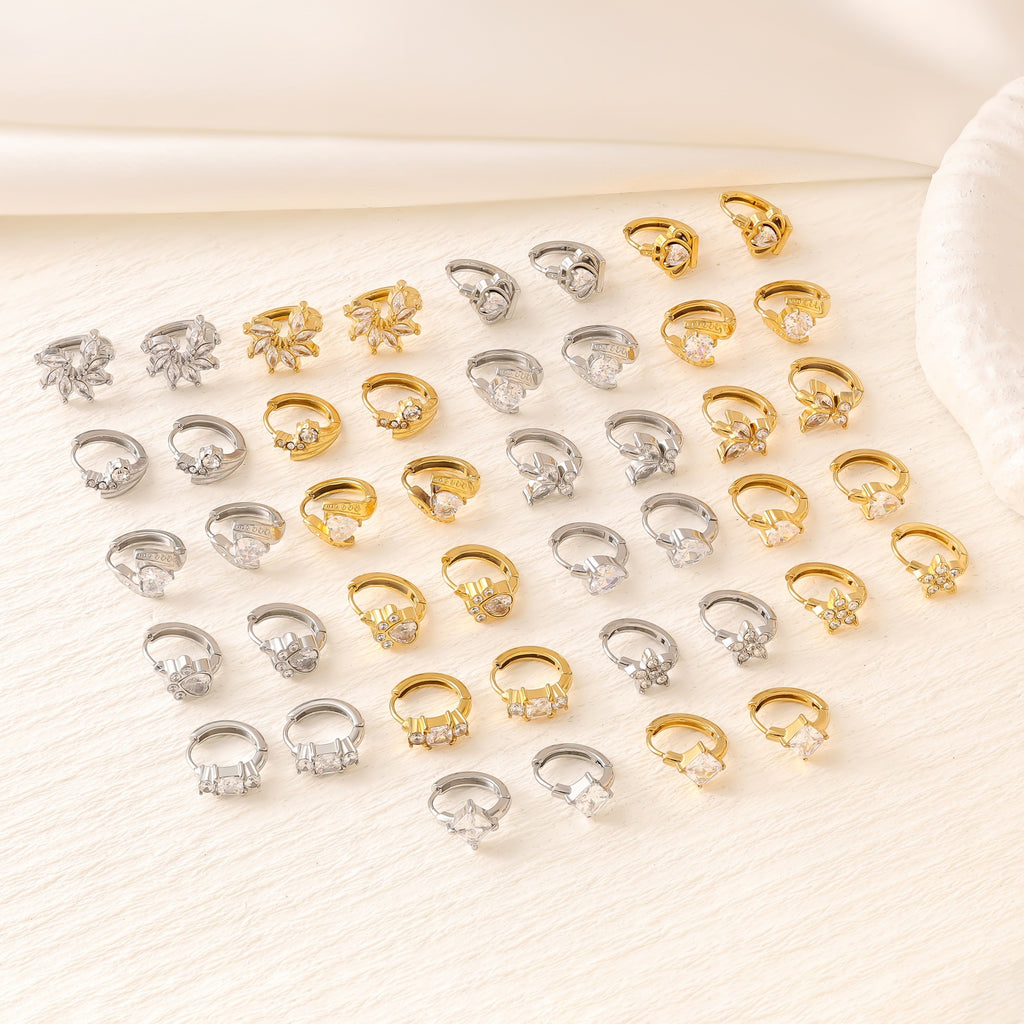 Geometric Zircon Hoop Earrings — Stainless Steel, 18K Gold Plated, Versatile