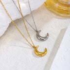 Crescent Moon Necklace — 304 Stainless Steel, 18K Gold Plated, Minimalist