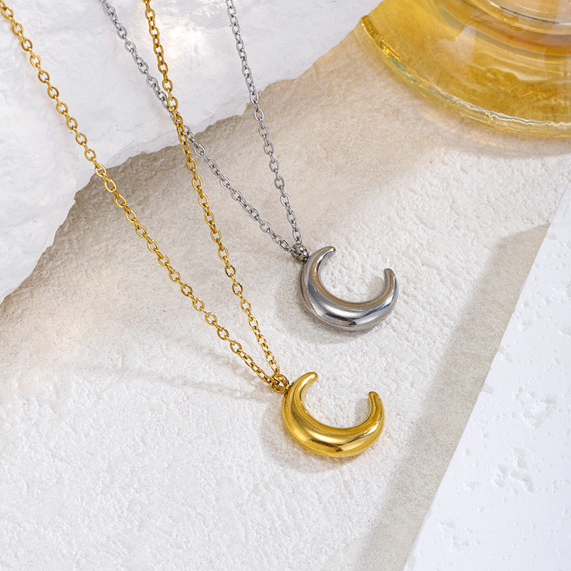 Crescent Moon Necklace — 304 Stainless Steel, 18K Gold Plated, Minimalist