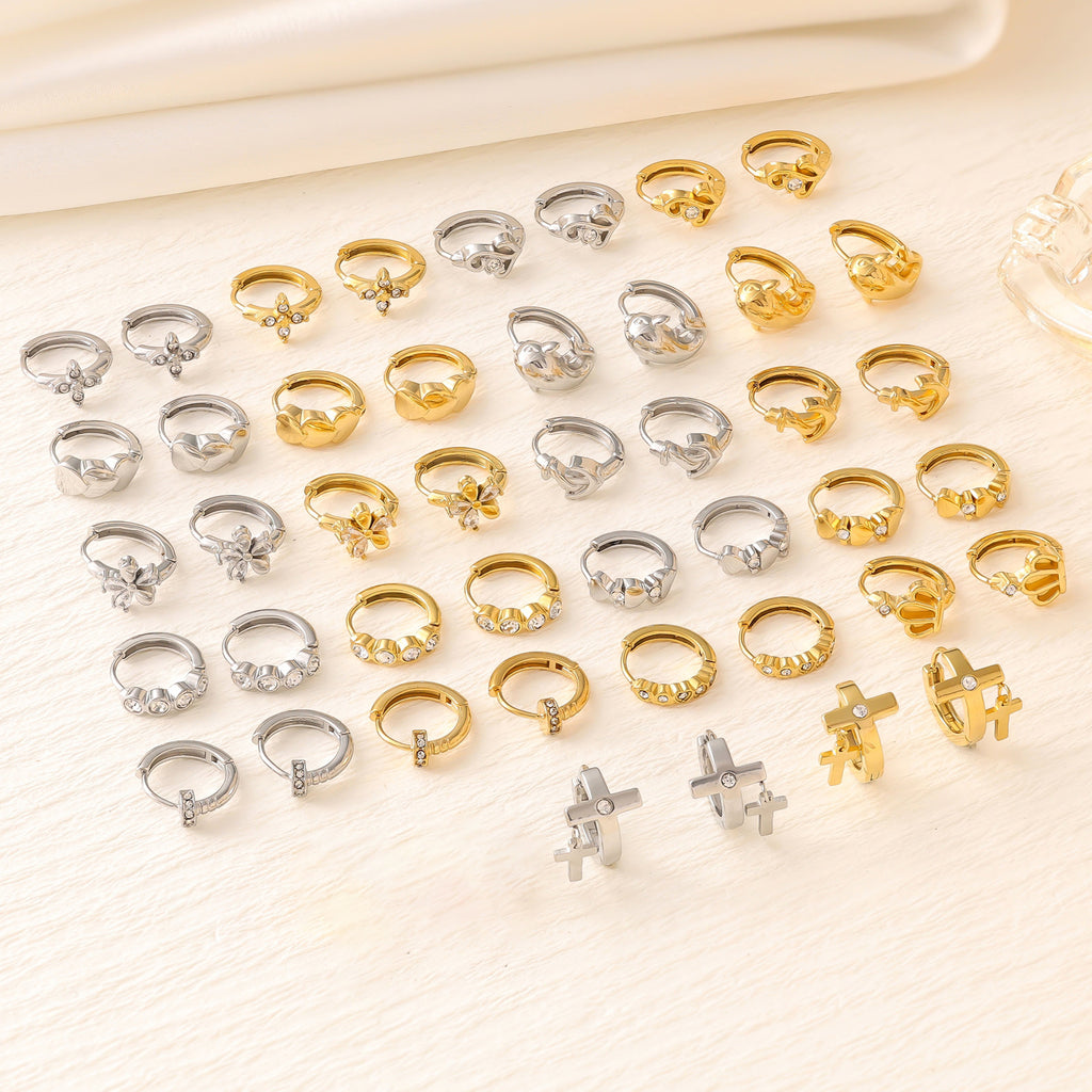 Light Luxury Crystal Crown Flower Dolphin Earrings — Stainless Steel, 18K Gold
