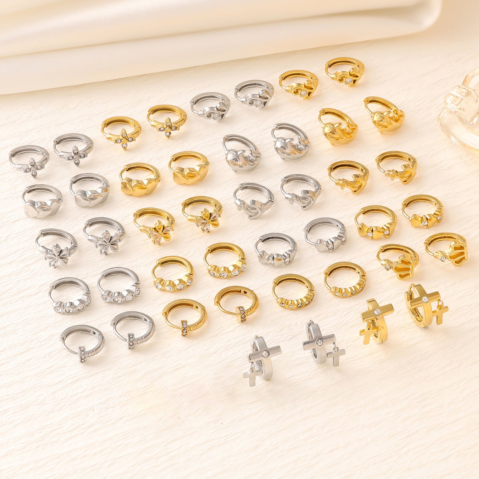 Light Luxury Crystal Crown Flower Dolphin Earrings — Stainless Steel, 18K Gold
