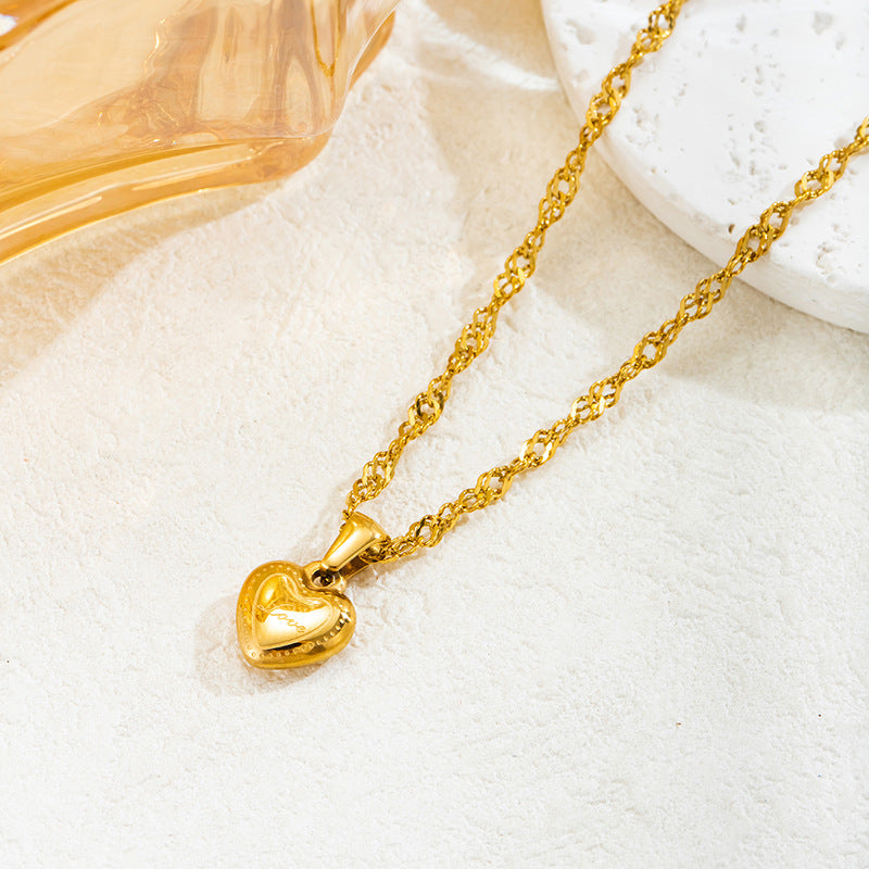 Heart Pendant Necklace — Copper Zircon, 18K Gold Plated, Light Luxury Collarbone Chain