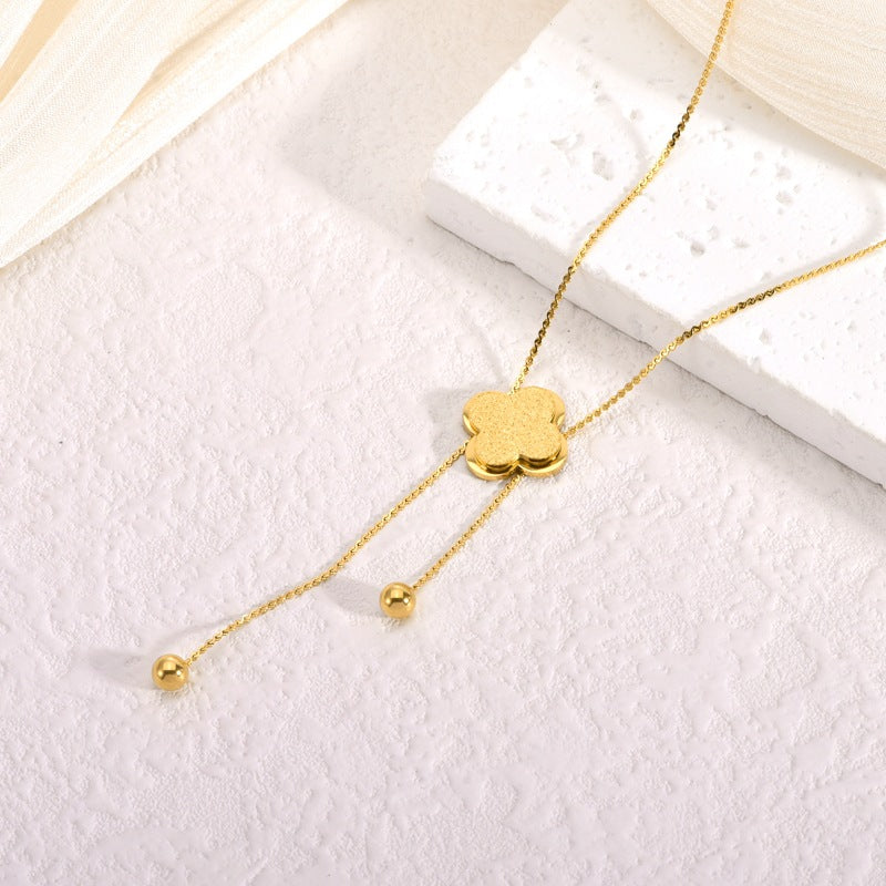 Lucky Four-Leaf Clover Tassel Titanium Steel Necklace — 18K Gold Plated, Fade-Resistant