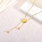 Lucky Four-Leaf Clover Tassel Titanium Steel Necklace — 18K Gold Plated, Fade-Resistant