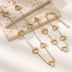 Heart Motif Necklace & Bracelet Set — Titanium Steel, 18K Gold Plated, Fade-Resistant