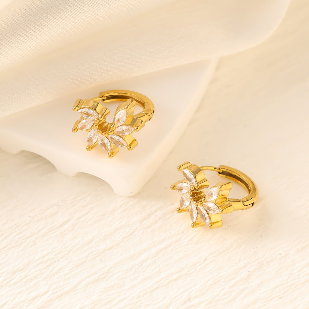 Geometric Zircon Hoop Earrings — Stainless Steel, 18K Gold Plated, Versatile