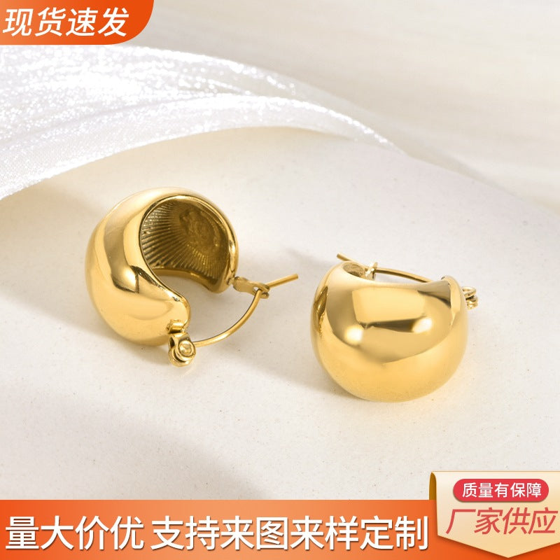 Tassel C-Shape Hoop Earrings — Stainless Steel, 18K Gold, Light Luxury