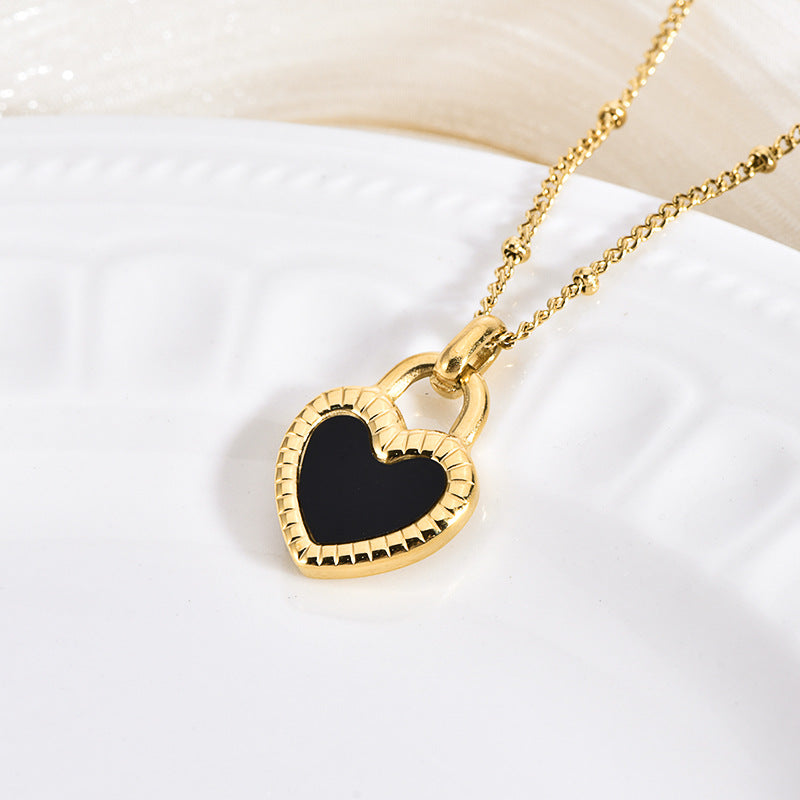 Double-Sided Shell & Heart Titanium Steel Necklace — 18K Gold Plated