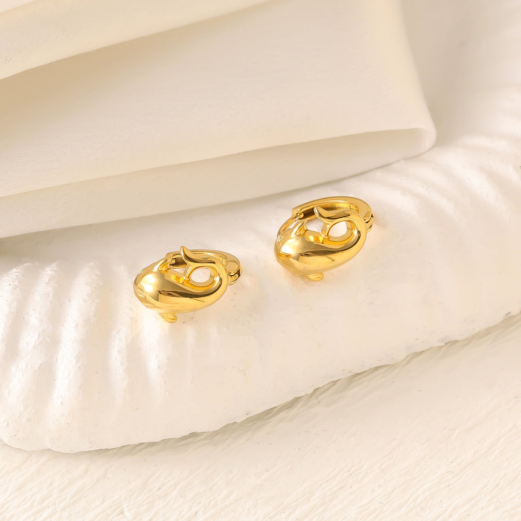 Light Luxury Crystal Crown Flower Dolphin Earrings — Stainless Steel, 18K Gold
