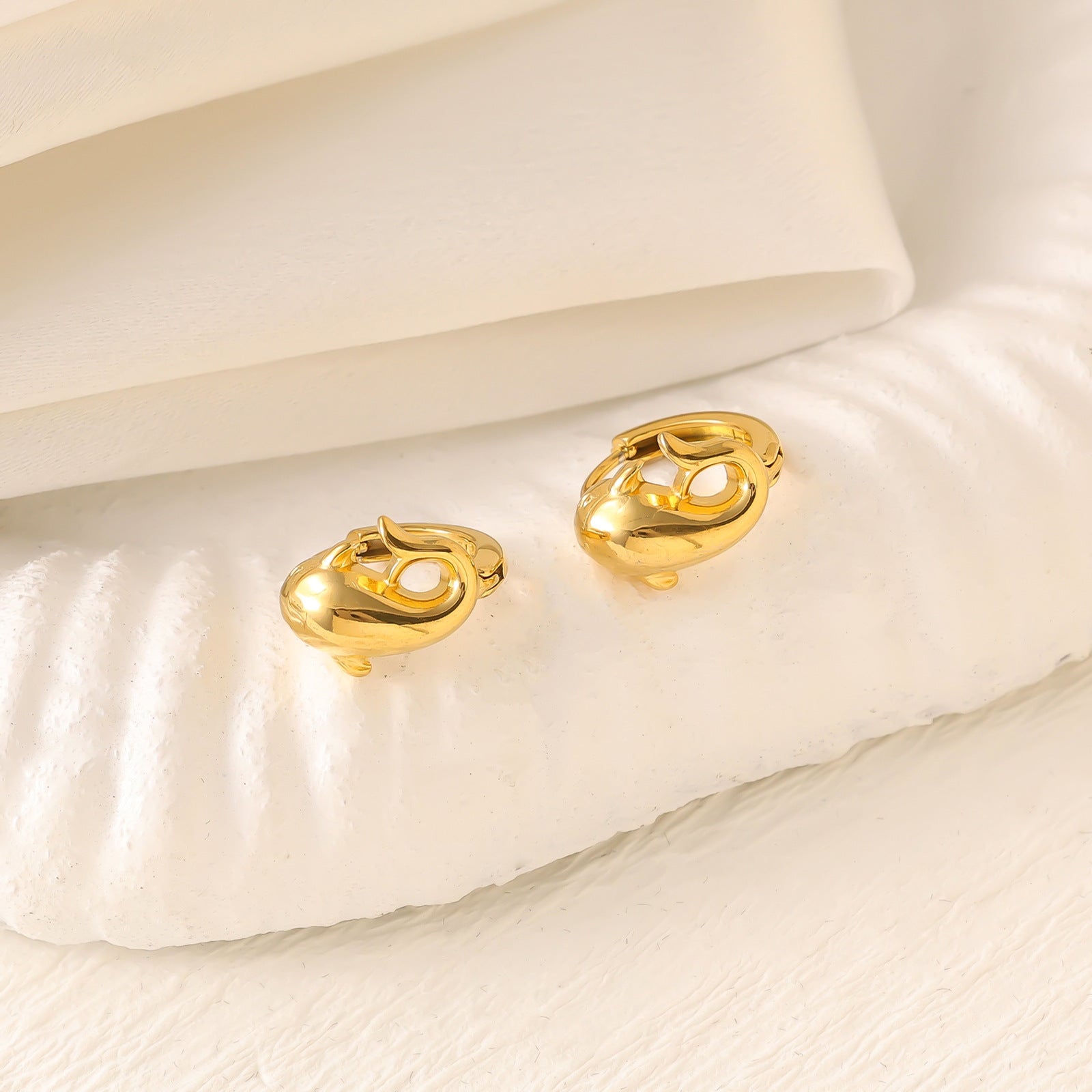Light Luxury Crystal Crown Flower Dolphin Earrings — Stainless Steel, 18K Gold