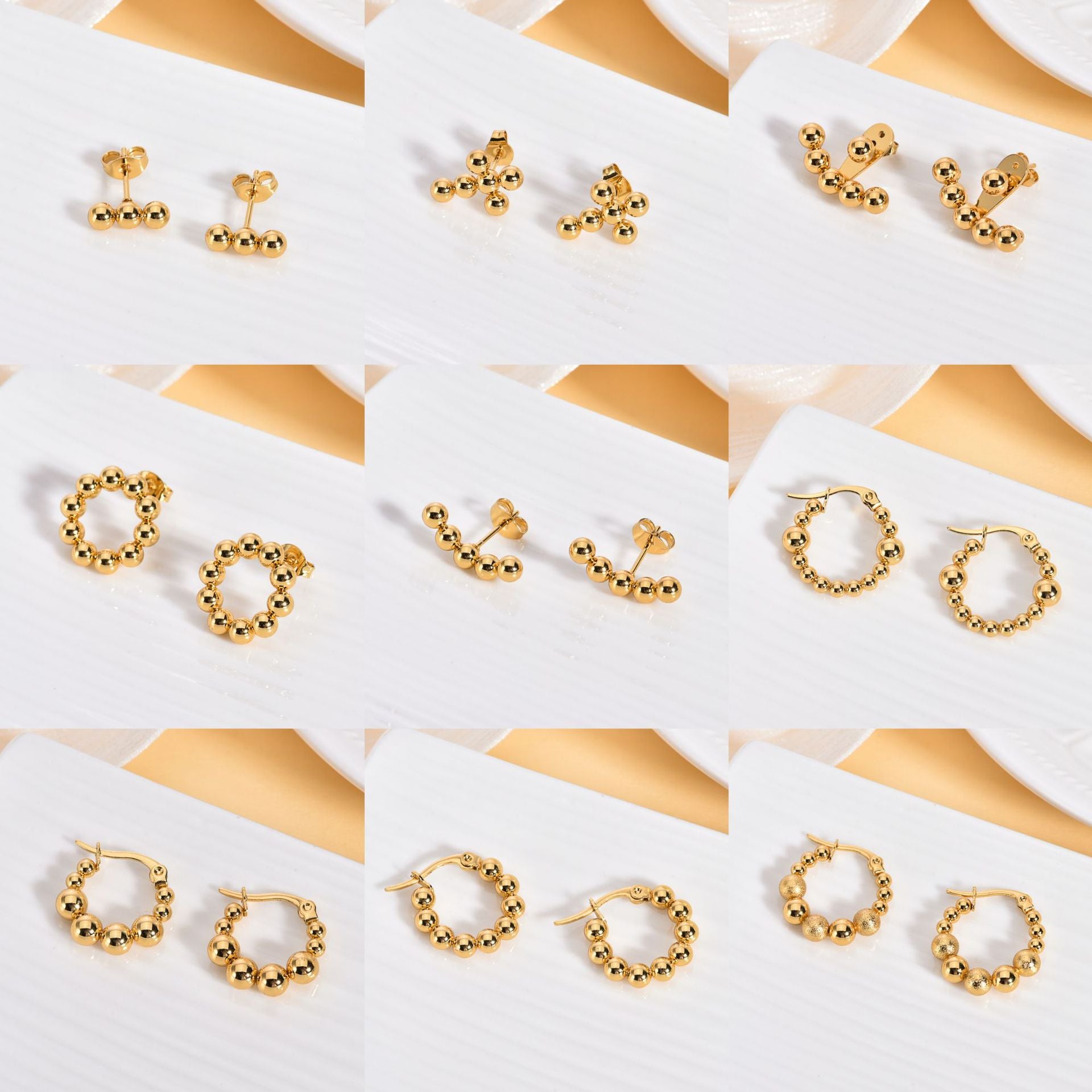 Geometric Stud & Hoop Earrings — Titanium Steel, 18K Gold, 19 Styles to Choose