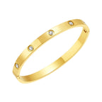 Ten-Stone Diamond Bangle Bracelet — Stainless Steel, 18K Gold Plated, Clasp Closure