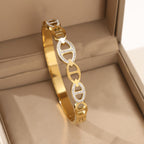 Zircon Crystal Titanium Steel Bracelet — 18K Gold Plated, Light Luxury