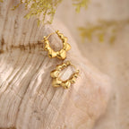 Geometric Hammered Texture Drop Earrings — Stainless Steel, 18K Gold Plated