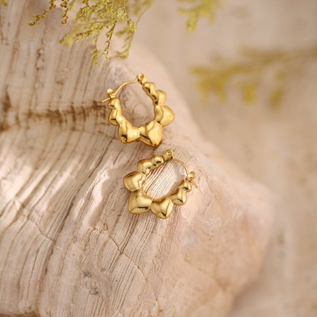 Geometric Hammered Texture Drop Earrings — Stainless Steel, 18K Gold Plated