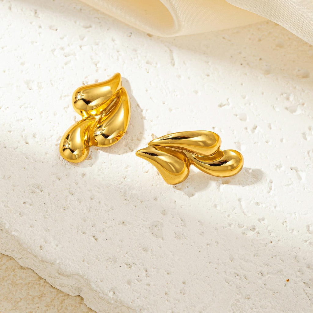 Triple Drop-Shape Stud Earrings — Stainless Steel, Trendy Irregular