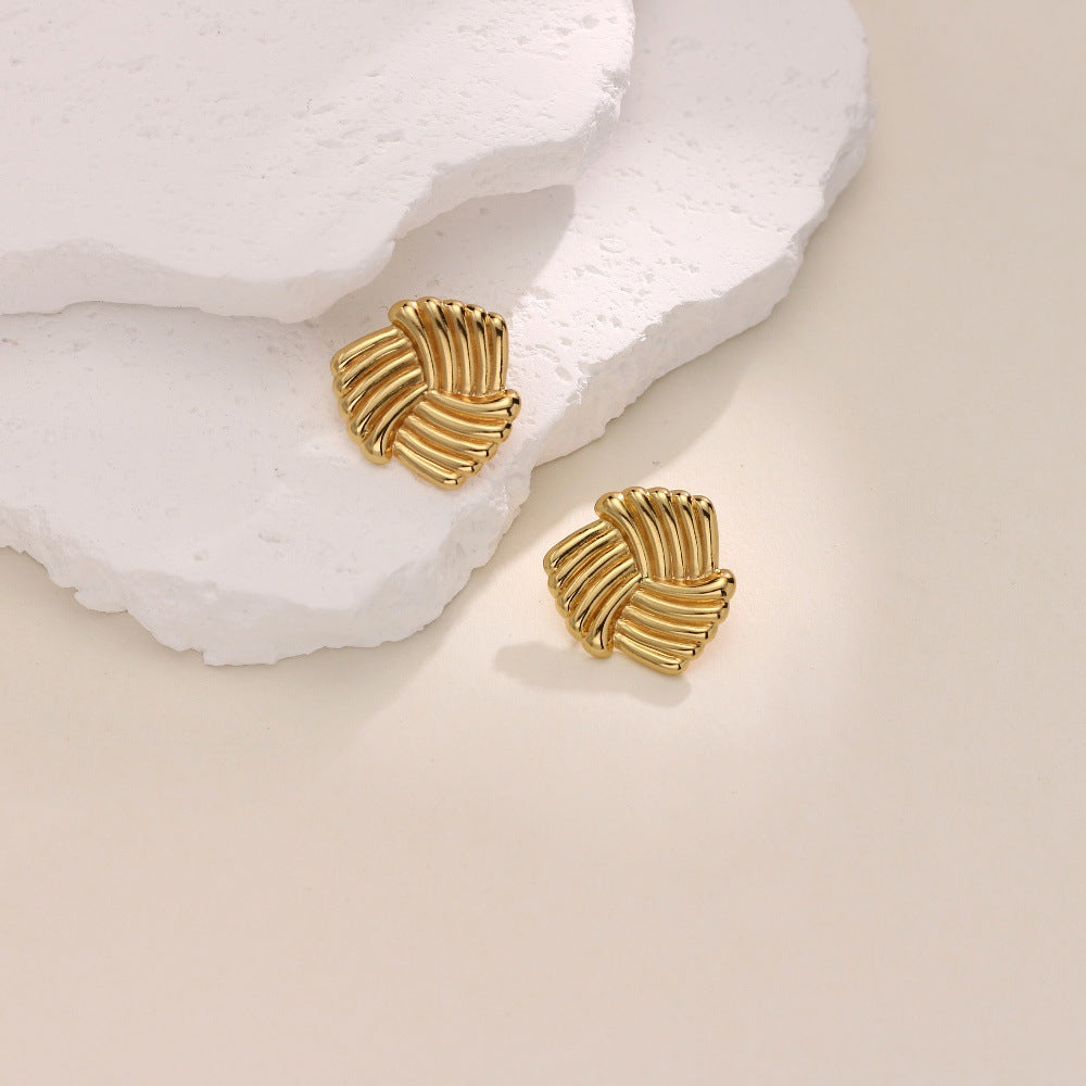 Irregular Hammered Stud Earrings — Stainless Steel, 18K Gold Plated, Bold Trendy
