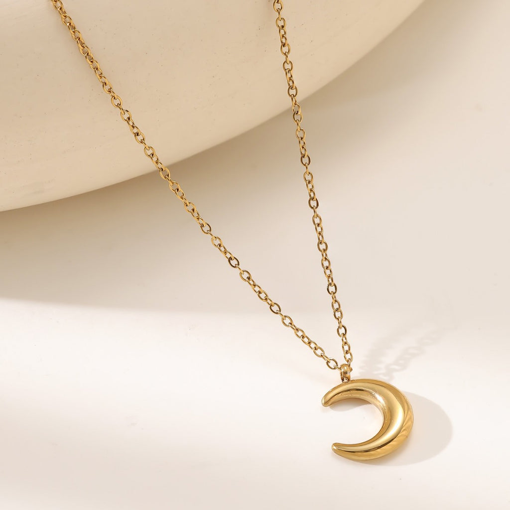 Crescent Moon Necklace — 304 Stainless Steel, 18K Gold Plated, Minimalist