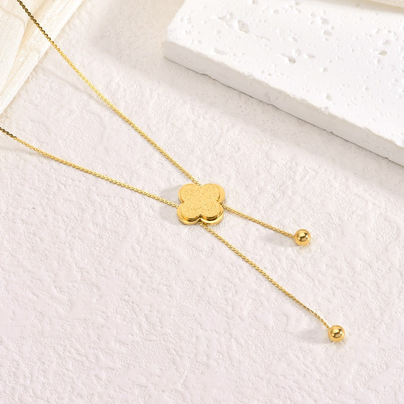 Lucky Four-Leaf Clover Tassel Titanium Steel Necklace — 18K Gold Plated, Fade-Resistant