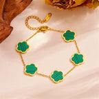 Five-Petal Flower Jewelry Set — Earrings & Bracelet & Necklace, Titanium Steel, 18K Gold